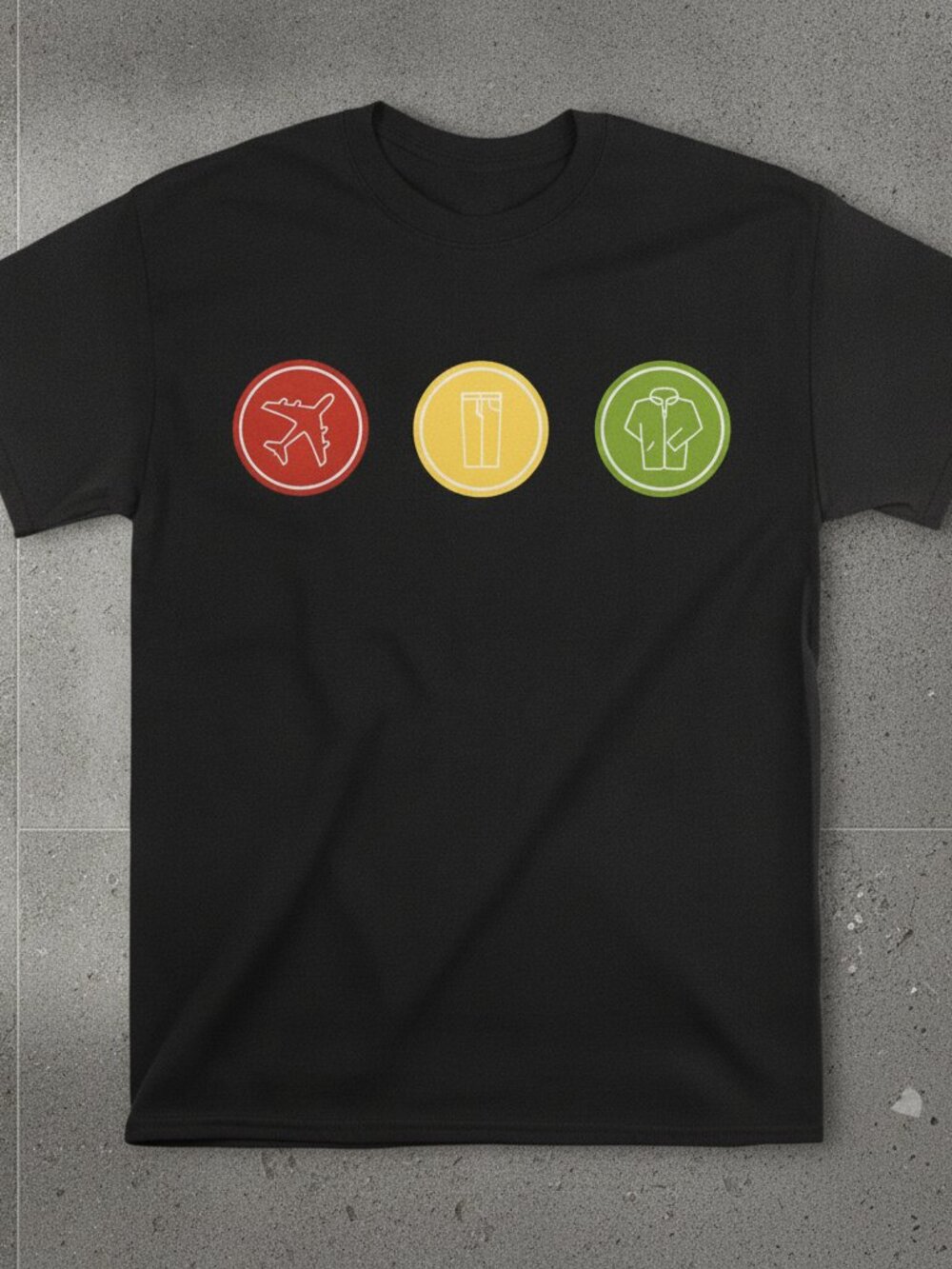Travel Icons Graphic T-Shirt – Airplane, Clothing & Adventure Design